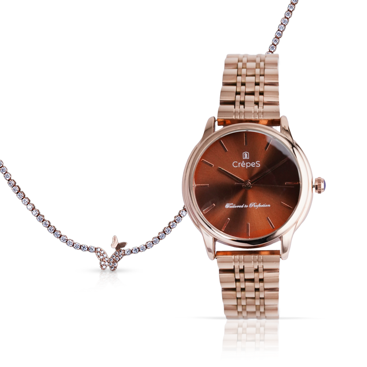 DOME ROSE GOLD-BROWN & STONE BUTTERFLY NECKLACE ROSE-GOLD COMBO | WOMEN