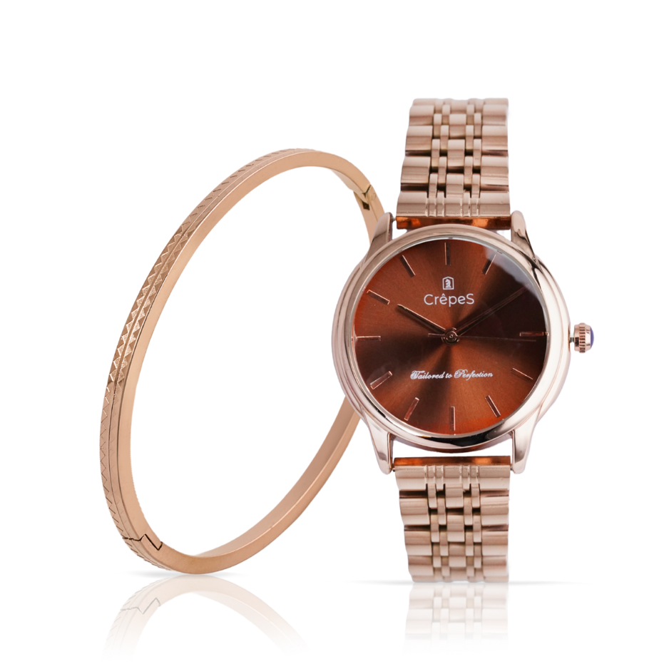 DOME ROSE GOLD-BROWN & ZIGZAG BRACELET ROSE-GOLD COMBO | WOMEN