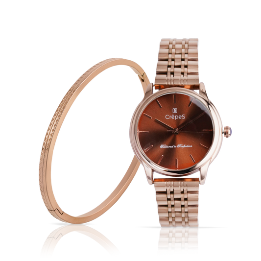 DOME ROSE GOLD-BROWN & ZIGZAG BRACELET ROSE-GOLD COMBO | WOMEN