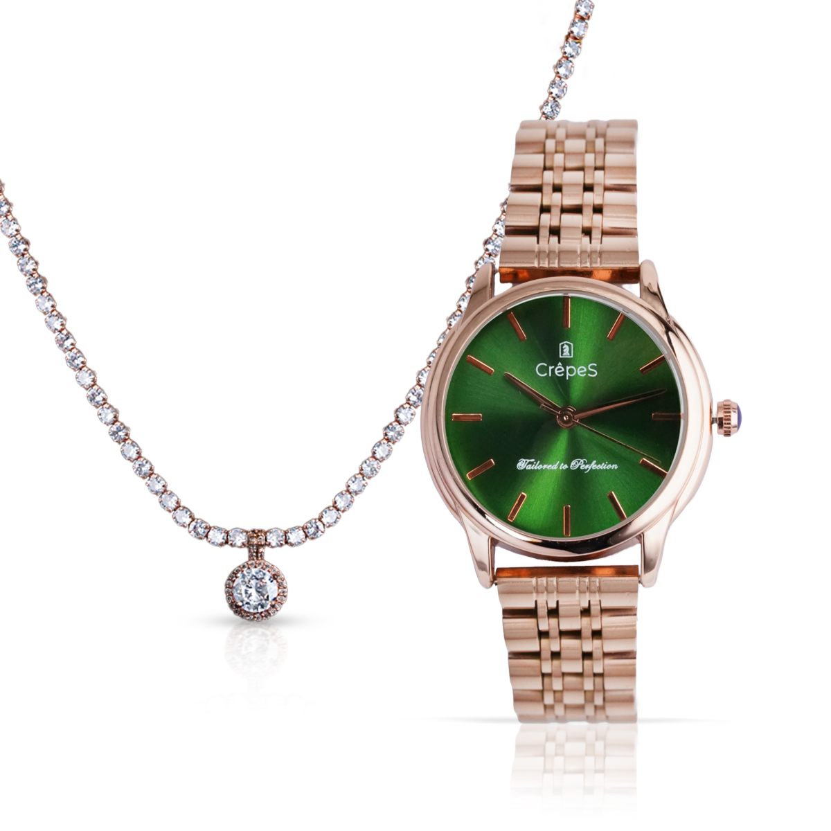 DOME ROSE GOLD-GREEN & STONE CIRCLE NECKLACE ROSE-GOLD COMBO | WOMEN