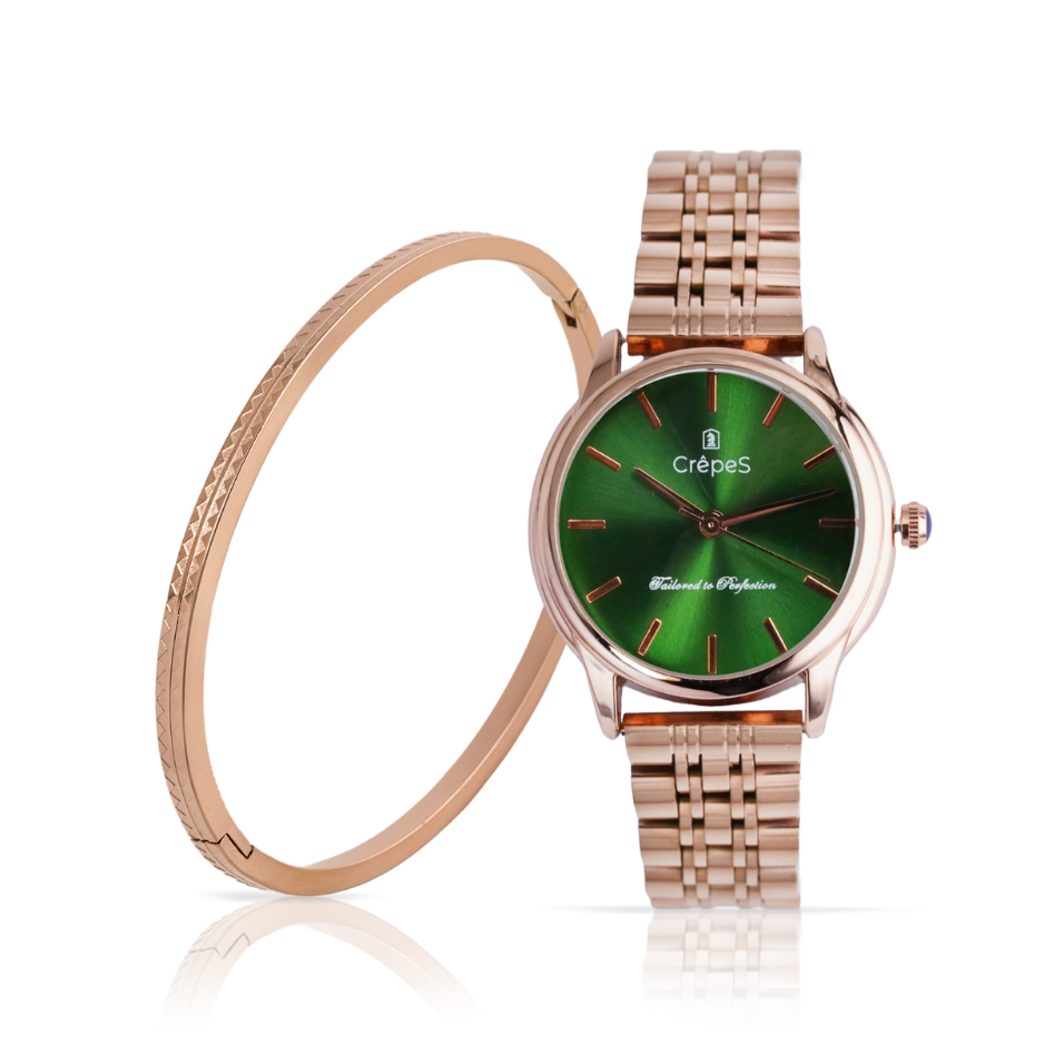 DOME ROSE GOLD-GREEN & ZIGZAG BRACELET ROSE-GOLD COMBO | WOMEN