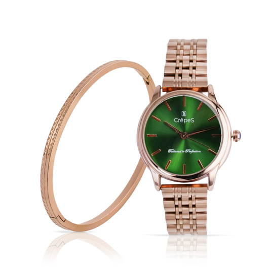 DOME ROSE GOLD-GREEN & ZIGZAG BRACELET ROSE-GOLD COMBO | WOMEN