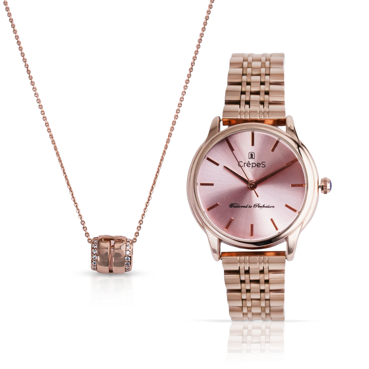 DOME ROSE GOLD-PINK & CYLINDRICAL NECKLACE ROSE-GOLD COMBO | WOMEN