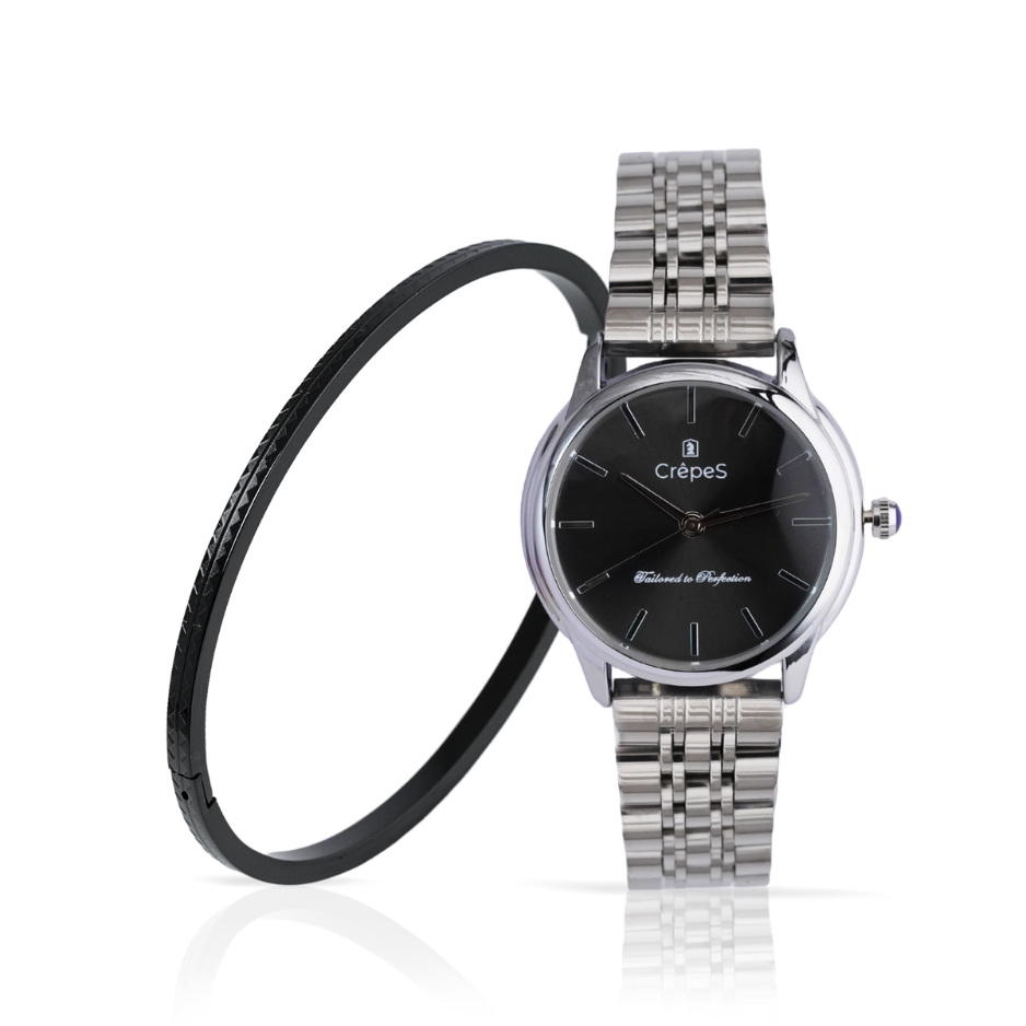 DOME SILVER-BLACK & ZIGZAG BRACELET BLACK COMBO | WOMEN