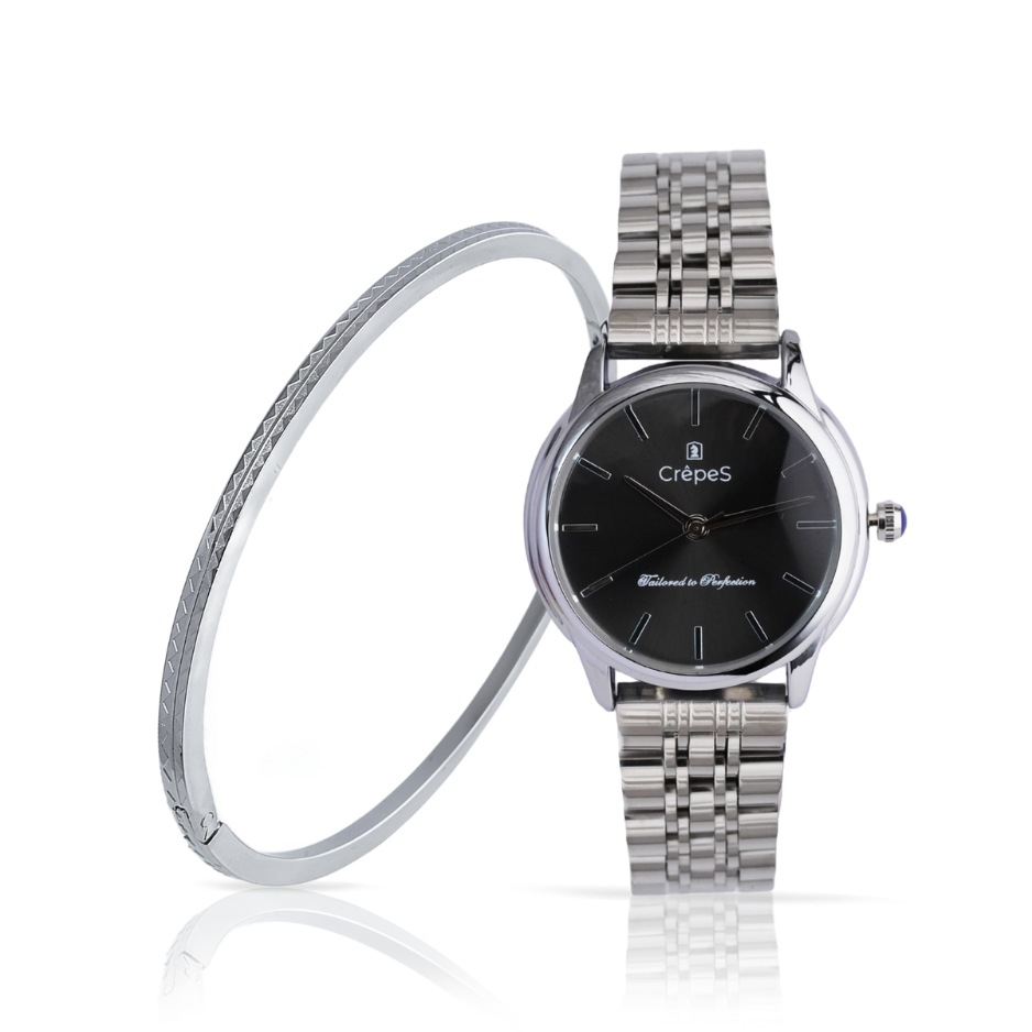 DOME SILVER-BLACK & ZIGZAG BRACELET SILVER COMBO | WOMEN