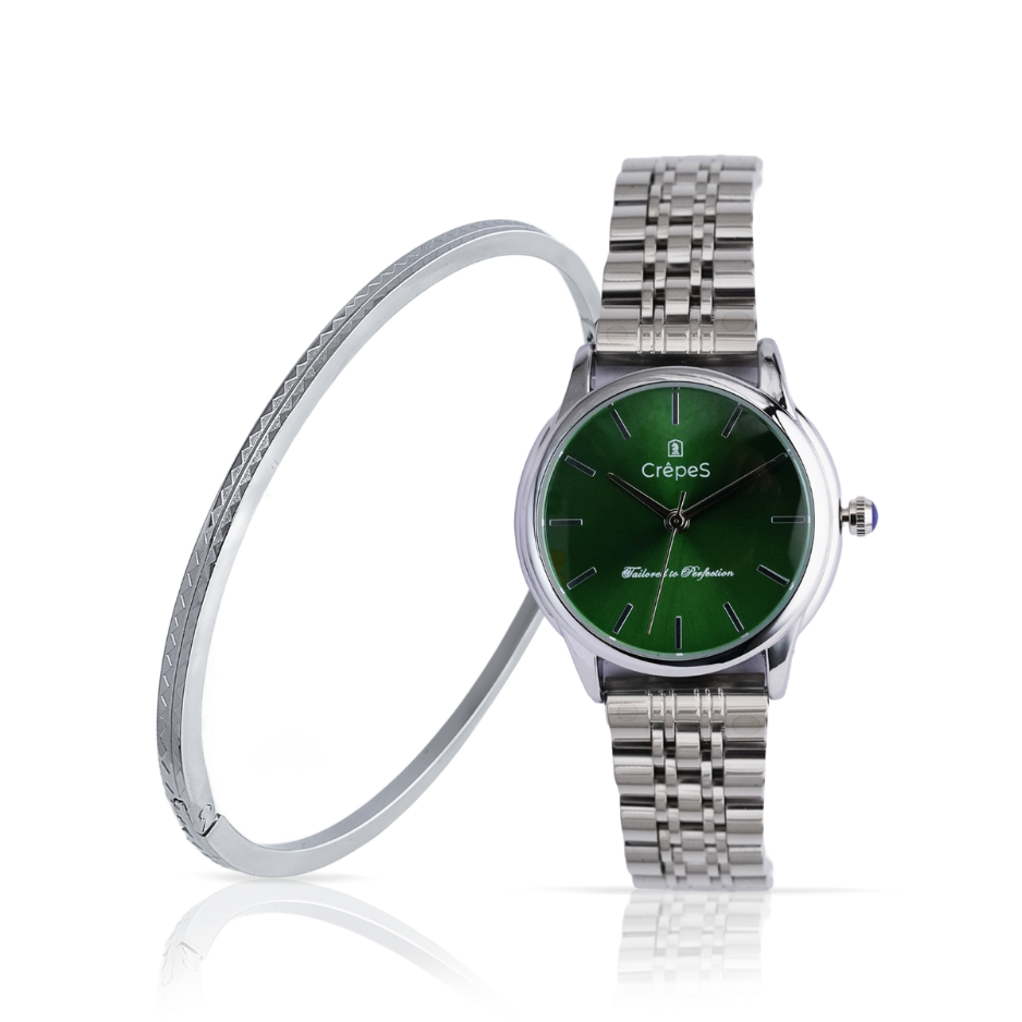 DOME SILVER-GREEN & ZIGZAG BRACELET SILVER COMBO | WOMEN