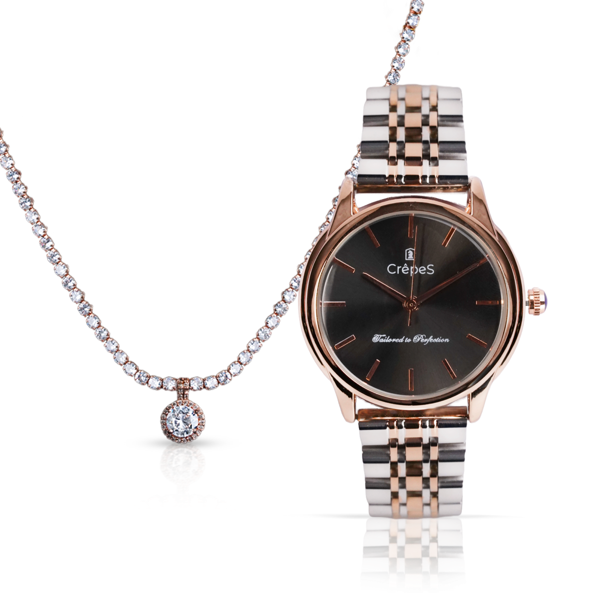 DOME DUO TONE-BLACK & STONE CIRCLE NECKLACE ROSE-GOLD COMBO | WOMEN