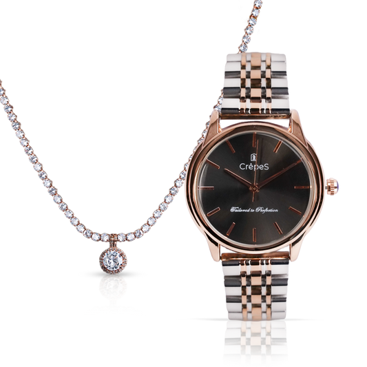 DOME DUO TONE-BLACK & STONE CIRCLE NECKLACE ROSE-GOLD COMBO | WOMEN