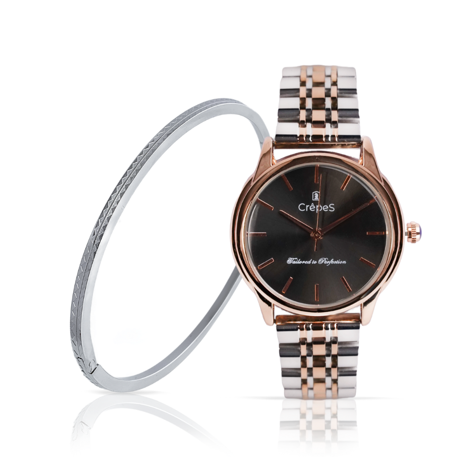 DOME DUO TONE-BLACK & ZIGZAG BRACELET SILVER COMBO | WOMEN