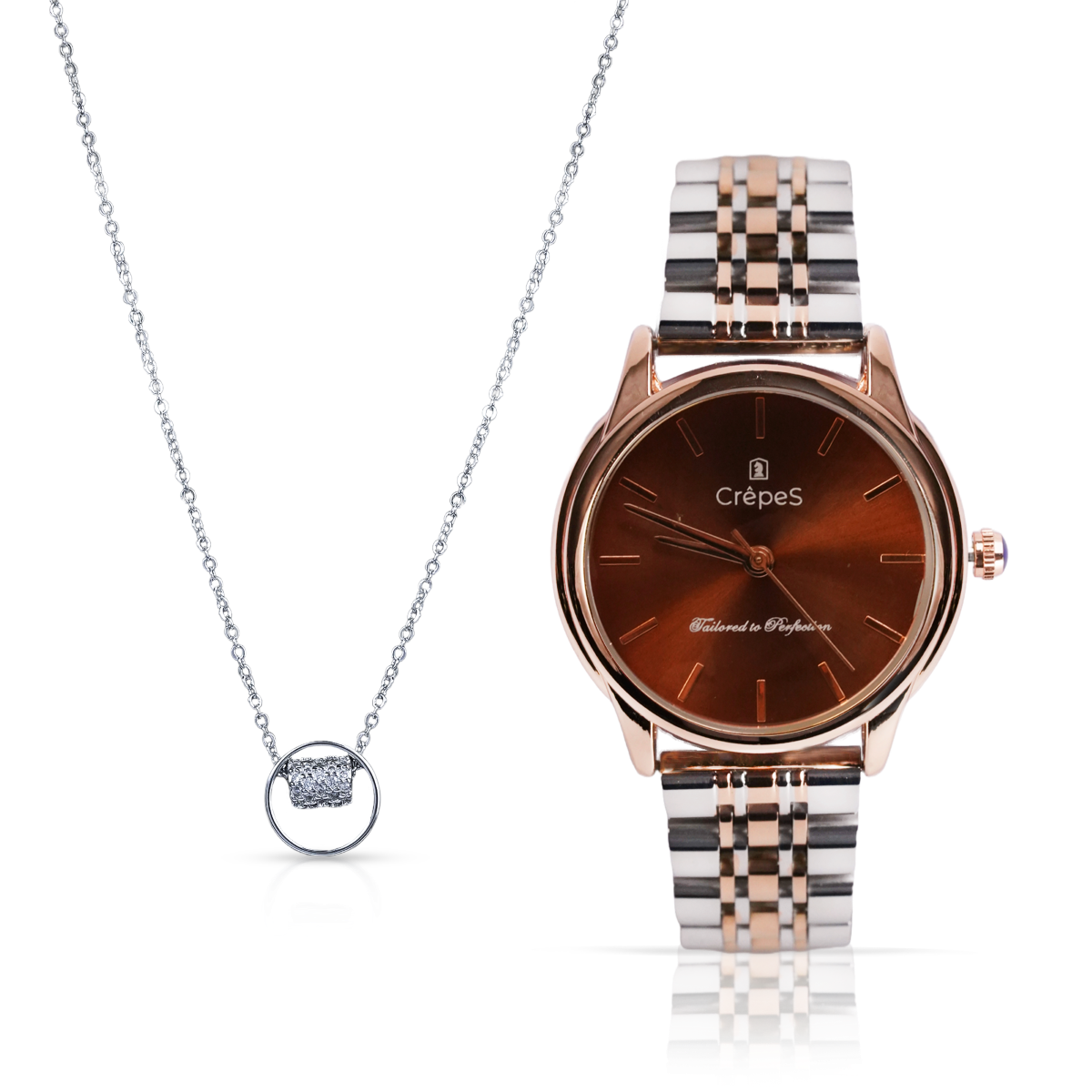 DOME DUO TONE-BROWN & CIRCLE RING NECKLACE SILVER COMBO | WOMEN