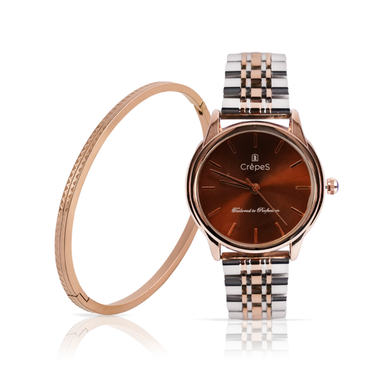 DOME DUO TONE-BROWN & ZIGZAG BRACELET ROSE-GOLD COMBO | WOMEN