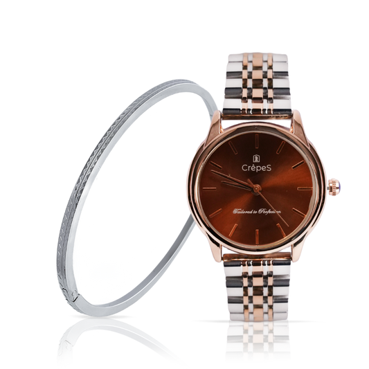 DOME DUO TONE-BROWN & ZIGZAG BRACELET SILVER COMBO | WOMEN