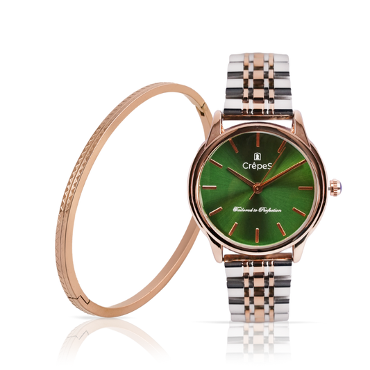 DOME DUO TONE-GREEN & ZIGZAG BRACELET ROSE-GOLD COMBO | WOMEN