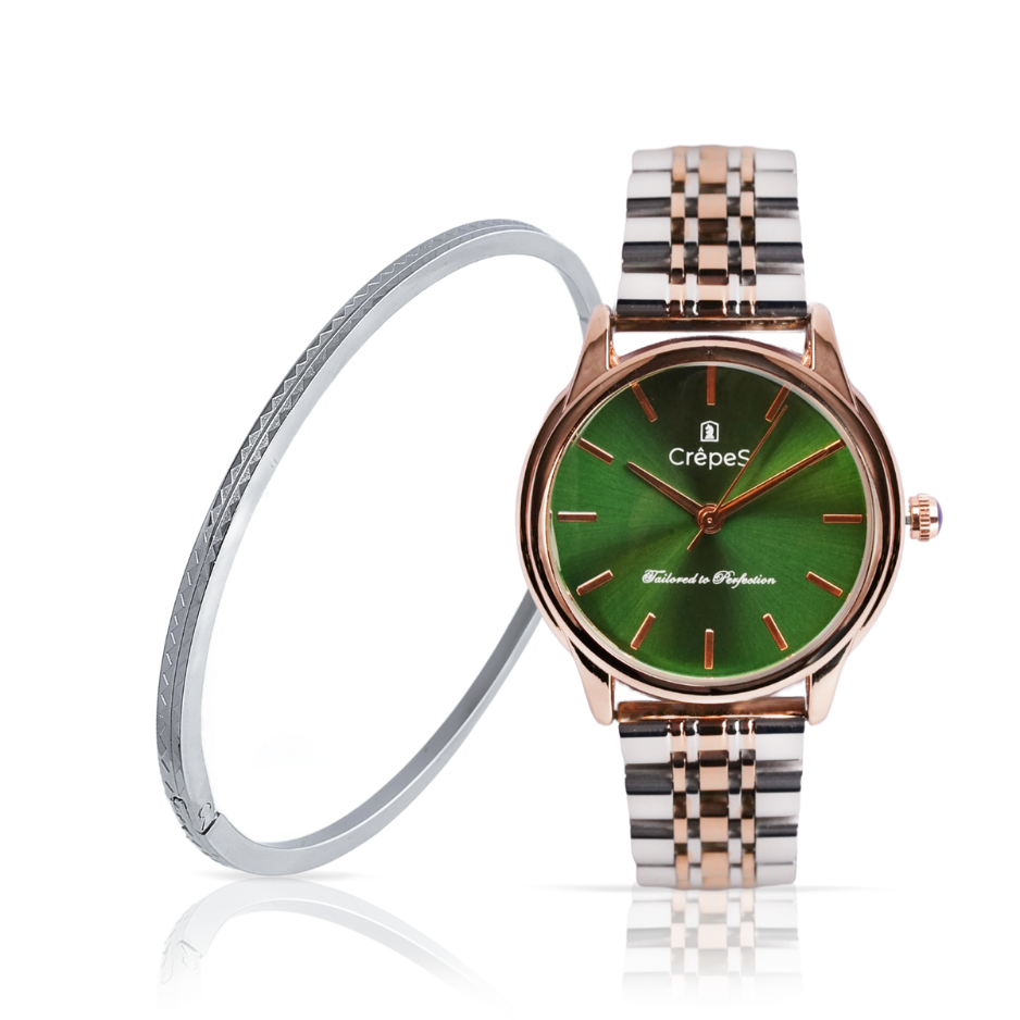 DOME DUO TONE-GREEN & ZIGZAG BRACELET SILVER COMBO | WOMEN