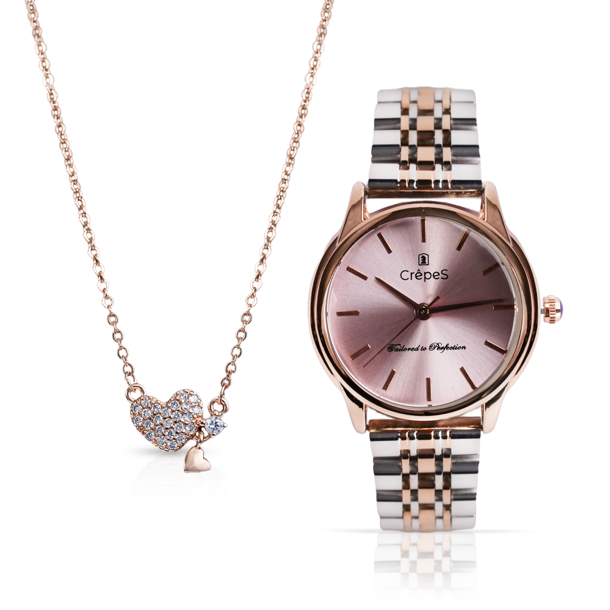 DOME DUO TONE-PINK & LITTLE HEART NECKLACE ROSE-GOLD COMBO | WOMEN