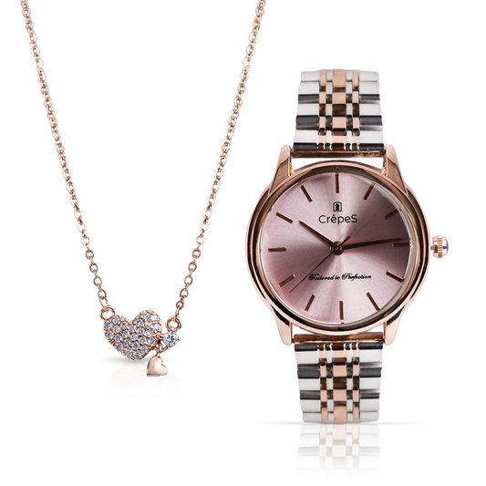 DOME DUO TONE-PINK & LITTLE HEART NECKLACE ROSE-GOLD COMBO | WOMEN