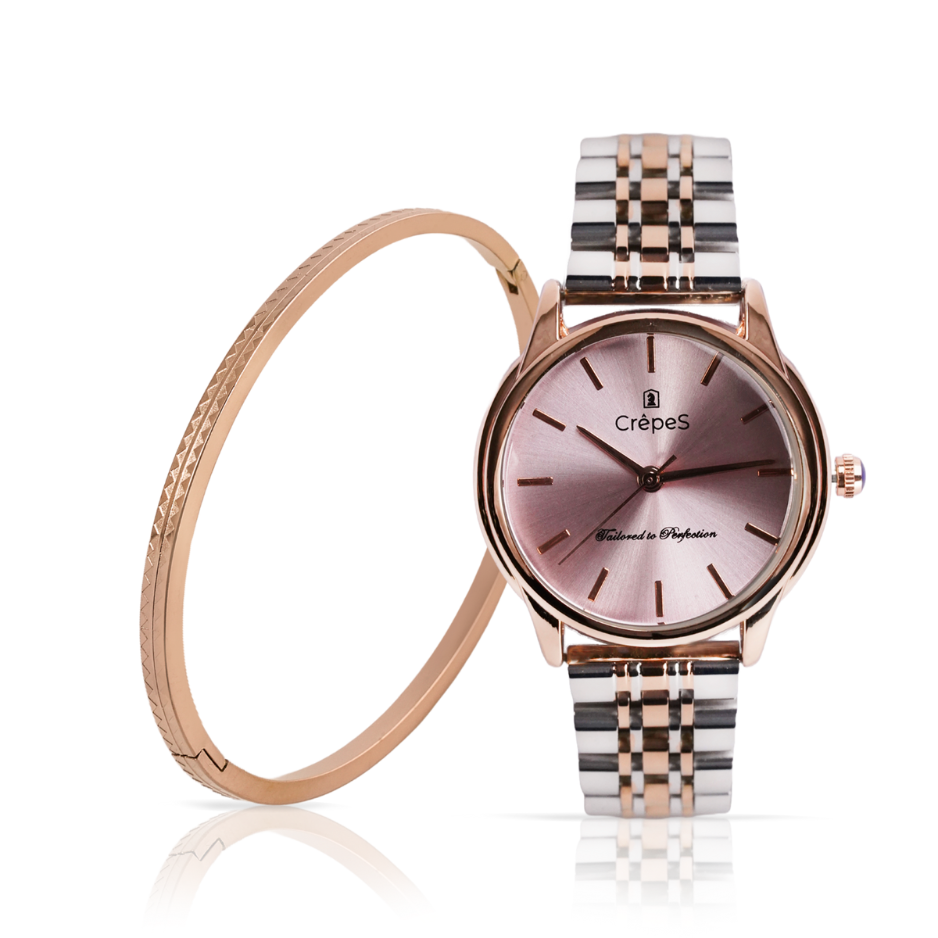 DOME DUO TONE-PINK & ZIGZAG BRACELET ROSE-GOLD COMBO | WOMEN