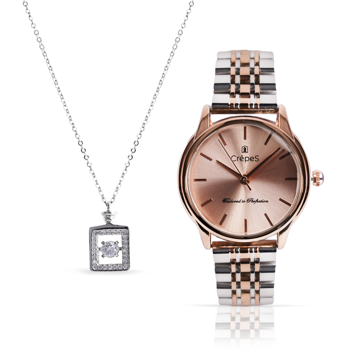 DOME DUO TONE-ROSE GOLD & BOTTLE NECKLACE ROSE-GOLD COMBO | WOMEN