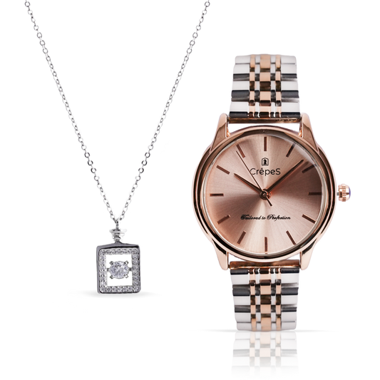 DOME DUO TONE-ROSE GOLD & BOTTLE NECKLACE ROSE-GOLD COMBO | WOMEN