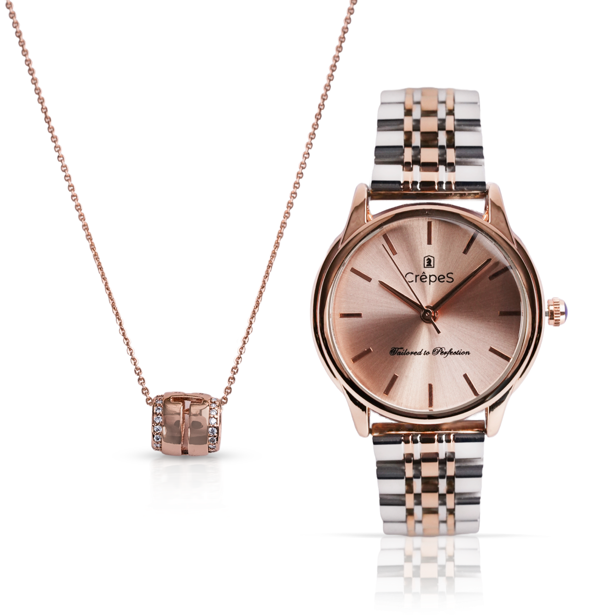 DOME DUO TONE-ROSE GOLD & CYLINDRICAL NECKLACE ROSE-GOLD COMBO | WOMEN