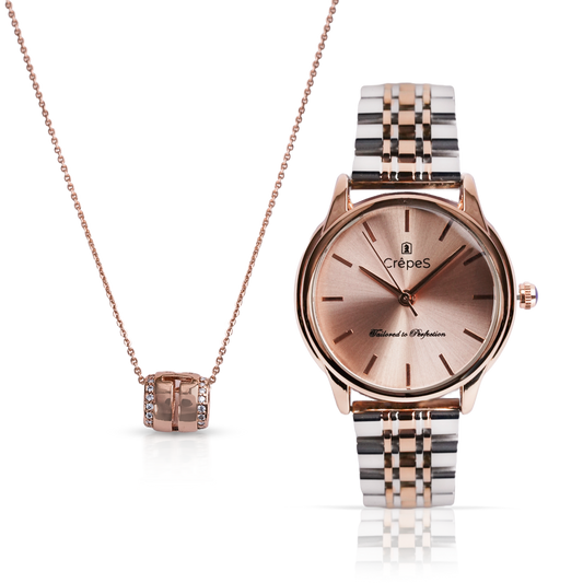 DOME DUO TONE-ROSE GOLD & CYLINDRICAL NECKLACE ROSE-GOLD COMBO | WOMEN