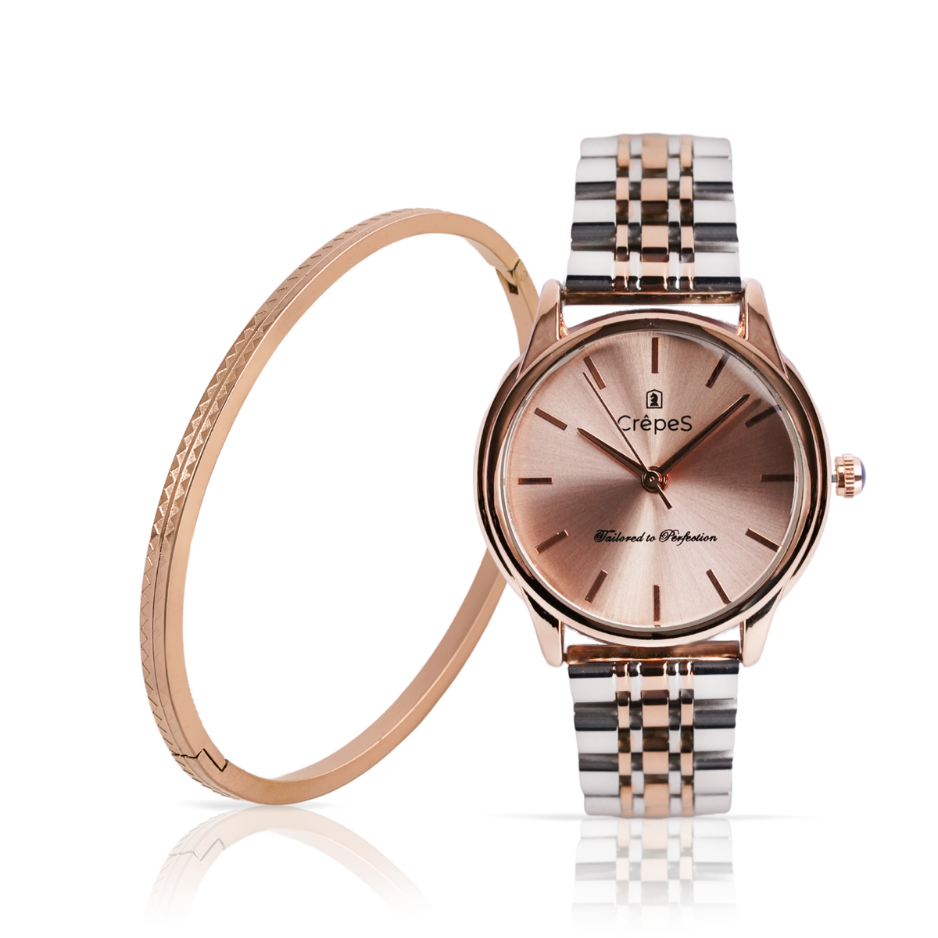 DOME DUO TONE-ROSE GOLD & ZIGZAG BRACELET ROSE-GOLD COMBO | WOMEN