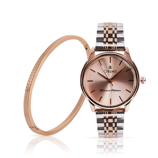 DOME DUO TONE-ROSE GOLD & ZIGZAG BRACELET ROSE-GOLD COMBO | WOMEN