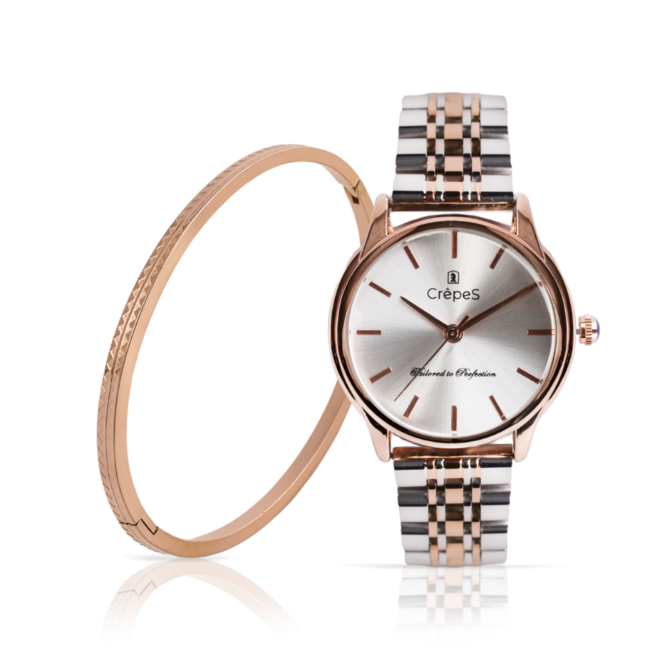 DOME DUO TONE-WHITE & ZIGZAG BRACELET ROSE-GOLD COMBO | WOMEN