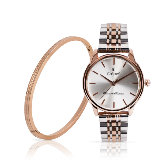 DOME DUO TONE-WHITE & ZIGZAG BRACELET ROSE-GOLD COMBO | WOMEN