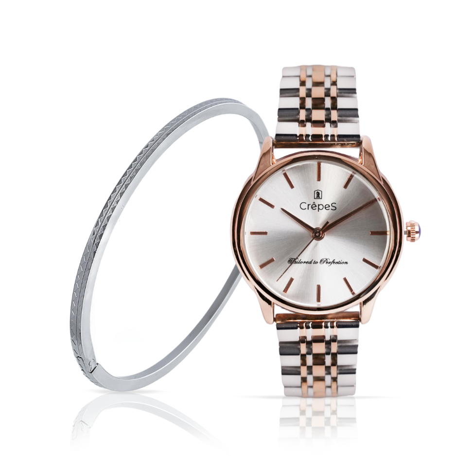 DOME DUO TONE-WHITE & ZIGZAG BRACELET SILVER COMBO | WOMEN