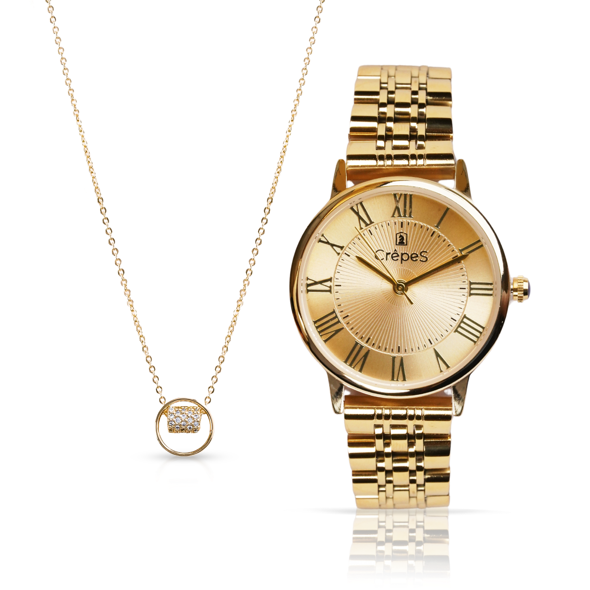 CrepeS Ray Watch Gold & Circle Ring Pendant in Gold Combo | Women