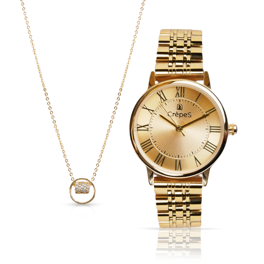 CrepeS Ray Watch Gold & Circle Ring Pendant in Gold Combo | Women