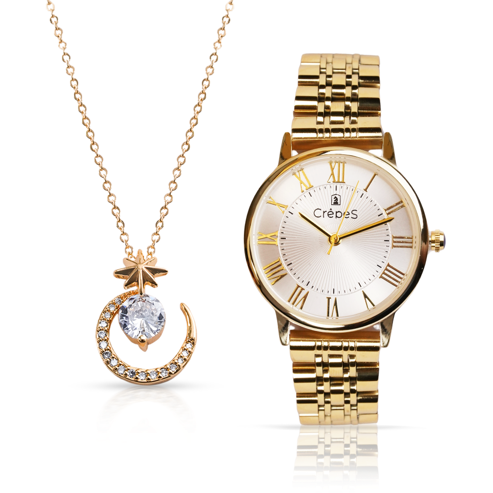 RAY ROMAN GOLD-WHITE & MOON NECKLACE GOLD COMBO | WOMEN