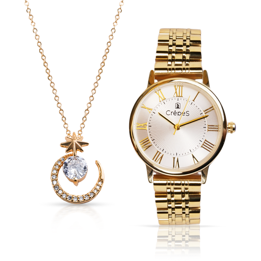 RAY ROMAN GOLD-WHITE & MOON NECKLACE GOLD COMBO | WOMEN