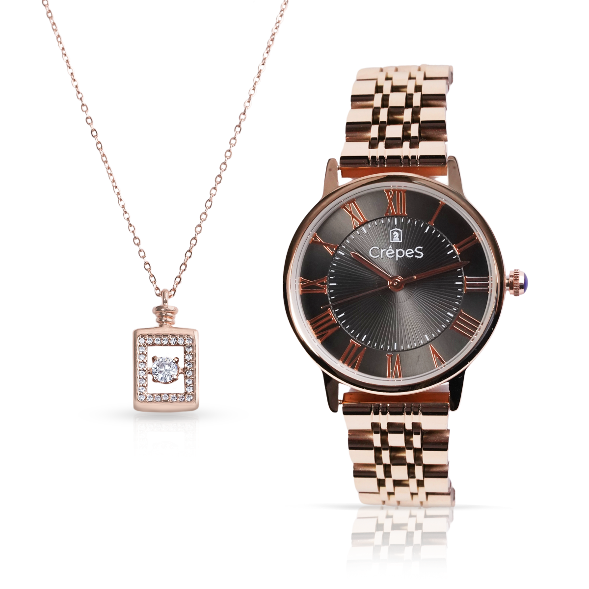 RAY ROMAN ROSE GOLD-BLACK & BOTTLE NECKLACE ROSE-GOLD COMBO | WOMEN