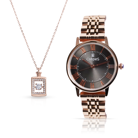 RAY ROMAN ROSE GOLD-BLACK & BOTTLE NECKLACE ROSE-GOLD COMBO | WOMEN