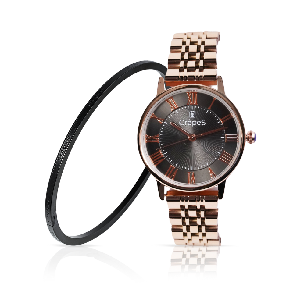 RAY ROMAN ROSE GOLD-BLACK & SIGNATURE BRACELET BLACK COMBO | WOMEN