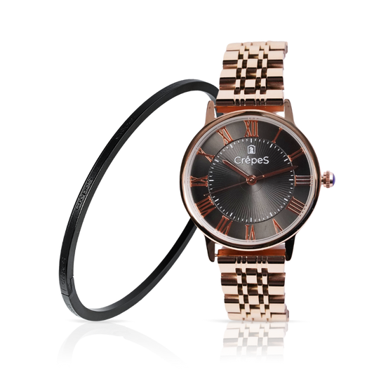 RAY ROMAN ROSE GOLD-BLACK & SIGNATURE BRACELET BLACK COMBO | WOMEN