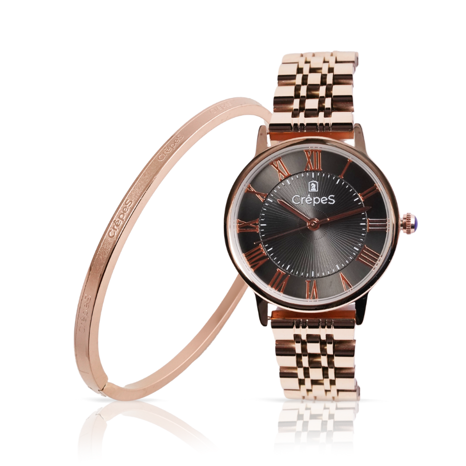 RAY ROMAN ROSE GOLD-BLACK & SIGNATURE BRACELET ROSE-GOLD COMBO | WOMEN