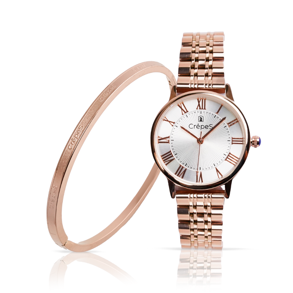 RAY ROMAN ROSE GOLD-WHITE & SIGNATURE BRACELET ROSE-GOLD COMBO | WOMEN