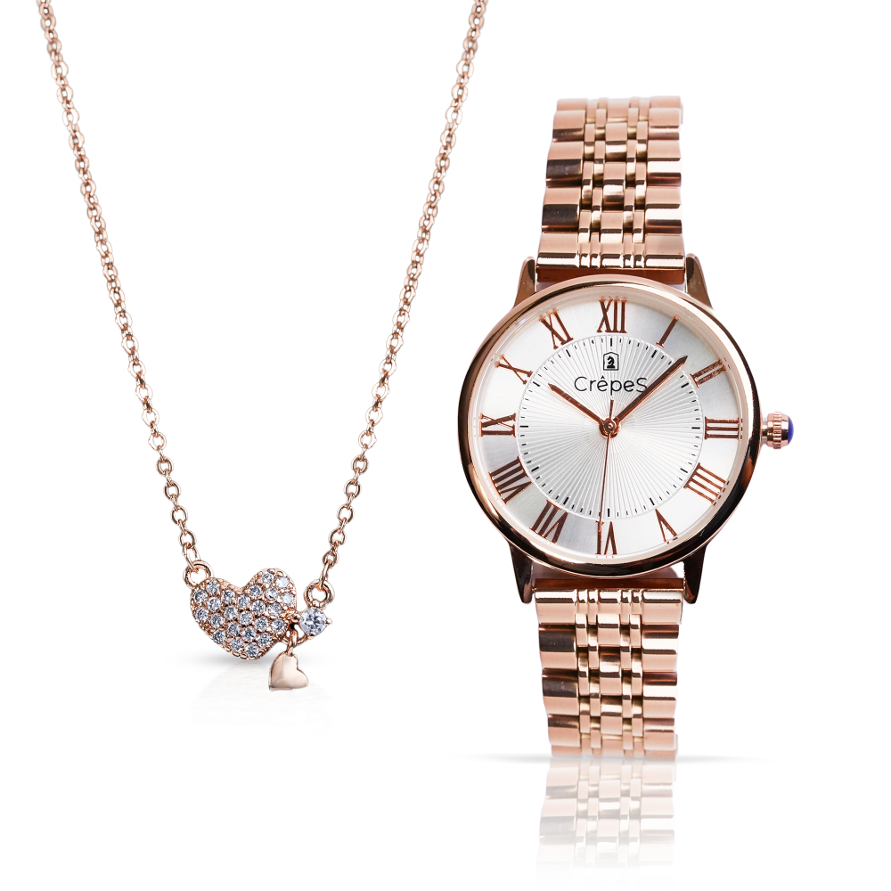 RAY ROMAN ROSE GOLD-WHITE & LITTLE HEART NECKLACE ROSE-GOLD COMBO | WOMEN