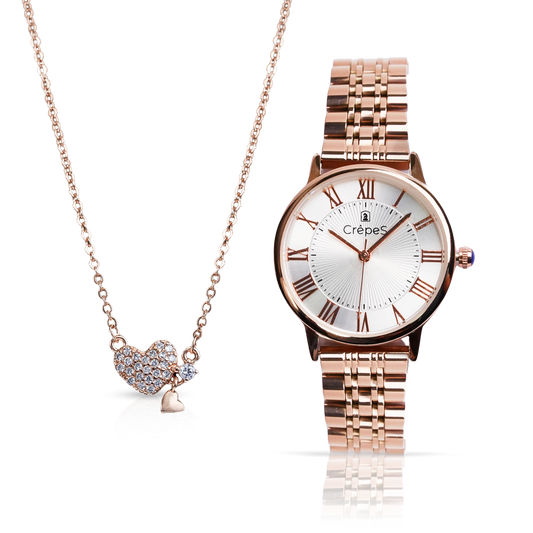 RAY ROMAN ROSE GOLD-WHITE & LITTLE HEART NECKLACE ROSE-GOLD COMBO | WOMEN