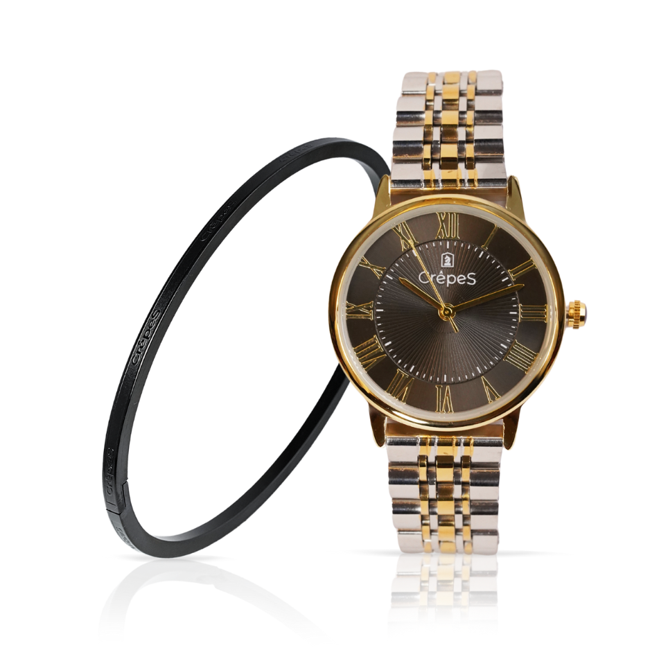 RAY ROMAN DUO TONE-GOLD BLACK & SIGNATURE BRACELET BLACK COMBO | WOMEN