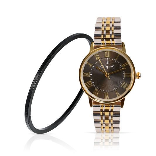 RAY ROMAN DUO TONE-GOLD BLACK & SIGNATURE BRACELET BLACK COMBO | WOMEN