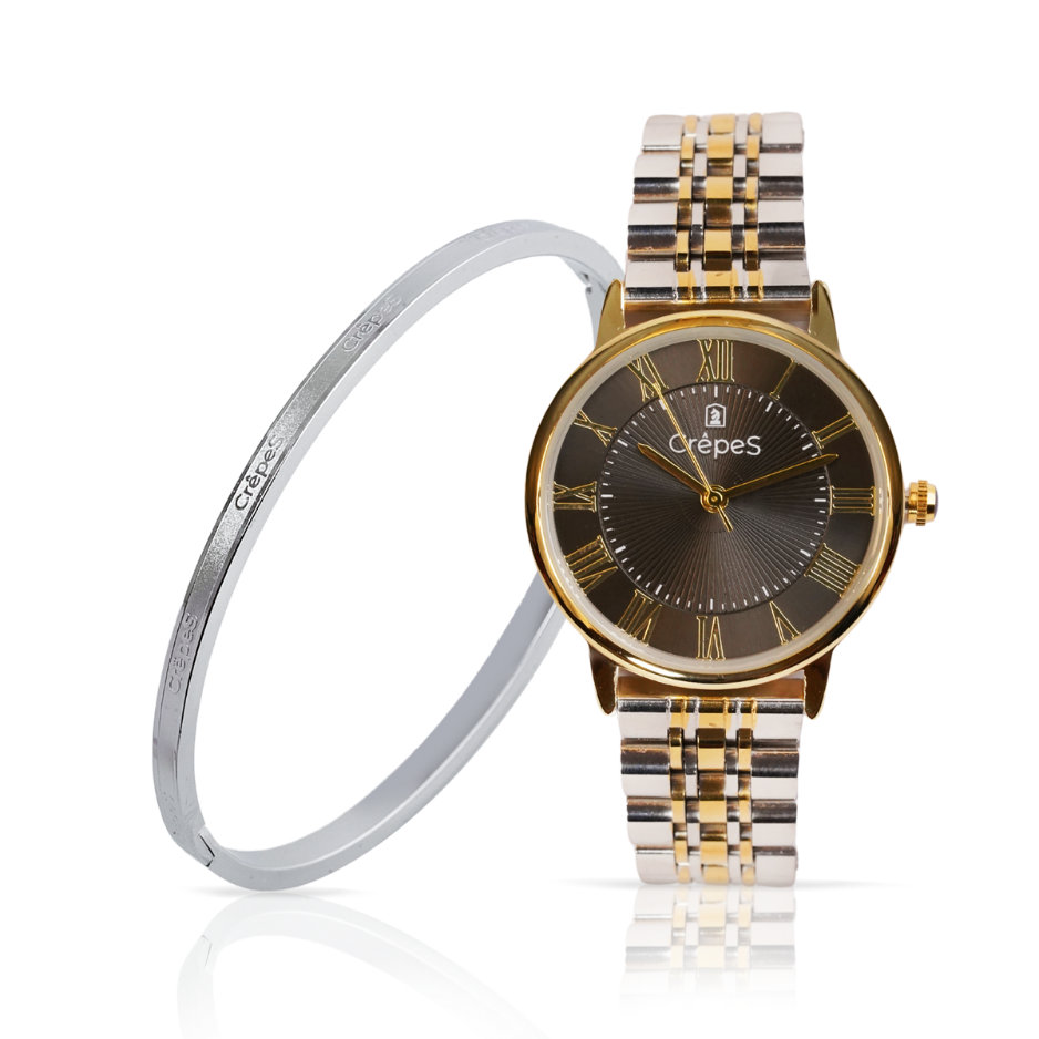 RAY ROMAN DUO TONE-GOLD BLACK & SIGNATURE BRACELET SILVER COMBO | WOMEN