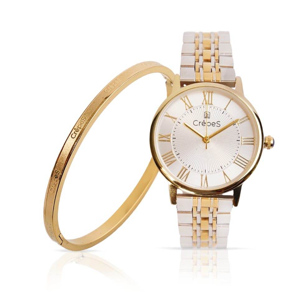 RAY ROMAN DUO TONE-GOLD WHITE & SIGNATURE BRACELET GOLD COMBO | WOMEN