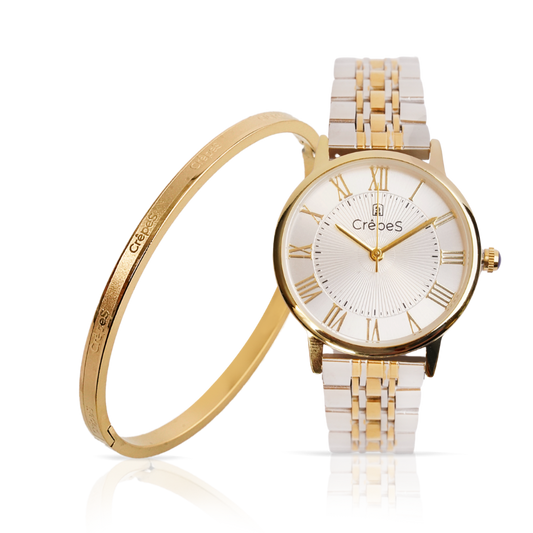 RAY ROMAN DUO TONE-GOLD WHITE & SIGNATURE BRACELET GOLD COMBO | WOMEN