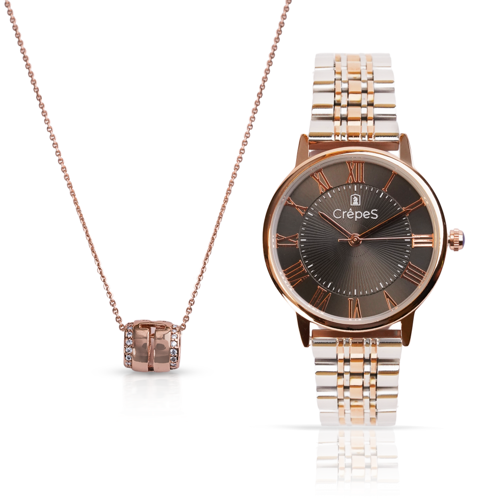 RAY ROMAN DUO TONE-ROSE GOLD BK & CYLINDRICAL NECKLACE ROSE-GOLD COMBO | WOMEN