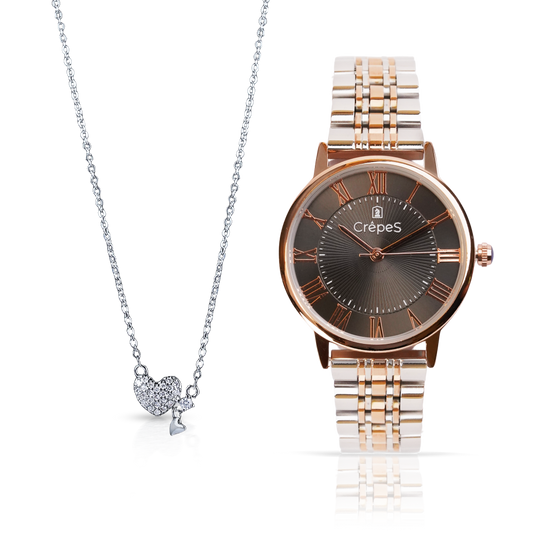 RAY ROMAN DUO TONE-ROSE GOLD BK & LITTLE HEART NECKLACE SILVER COMBO | WOMEN