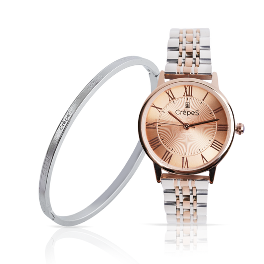 RAY ROMAN DUO TONE-ROSE GOLD & SIGNATURE BRACELET SILVER COMBO | WOMEN